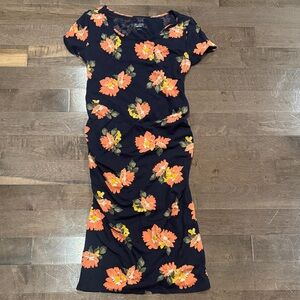 Isabel Maternity Black Maxi Dress with Orange Floral